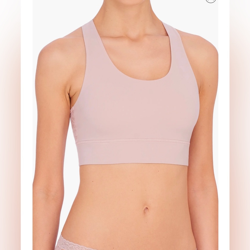 NWT New Natori Bliss Femme Lace Racerback Stretch Bralette in Rose Beige Medium